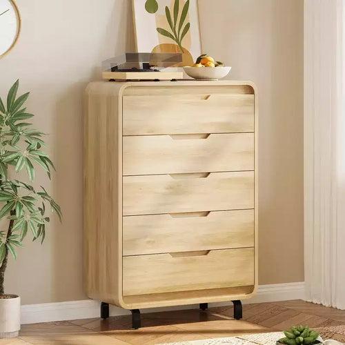 Cassettiera alta in legno a 5 cassetti con ampio spazio di archiviazione per camera da letto
