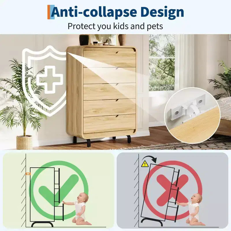 Cassettiera alta in legno a 5 cassetti con ampio spazio di archiviazione per camera da letto