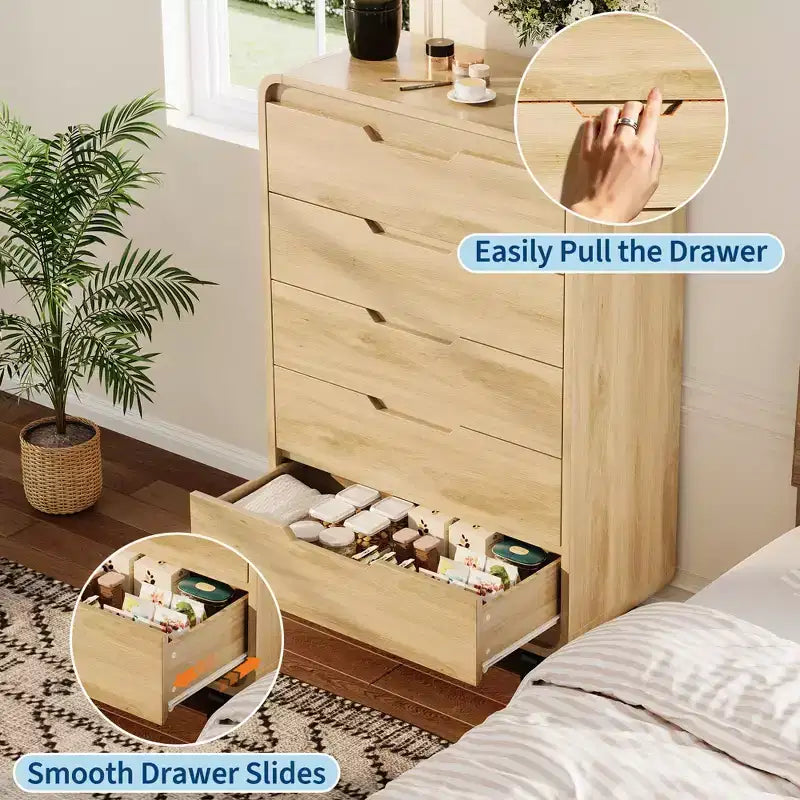 Cassettiera alta in legno a 5 cassetti con ampio spazio di archiviazione per camera da letto