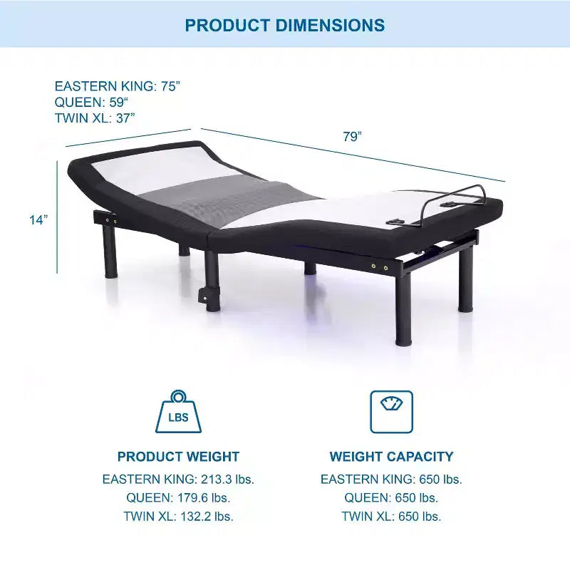 Base letto regolabile Twin XL con massaggio, altoparlanti Bluetooth e controllo tramite app