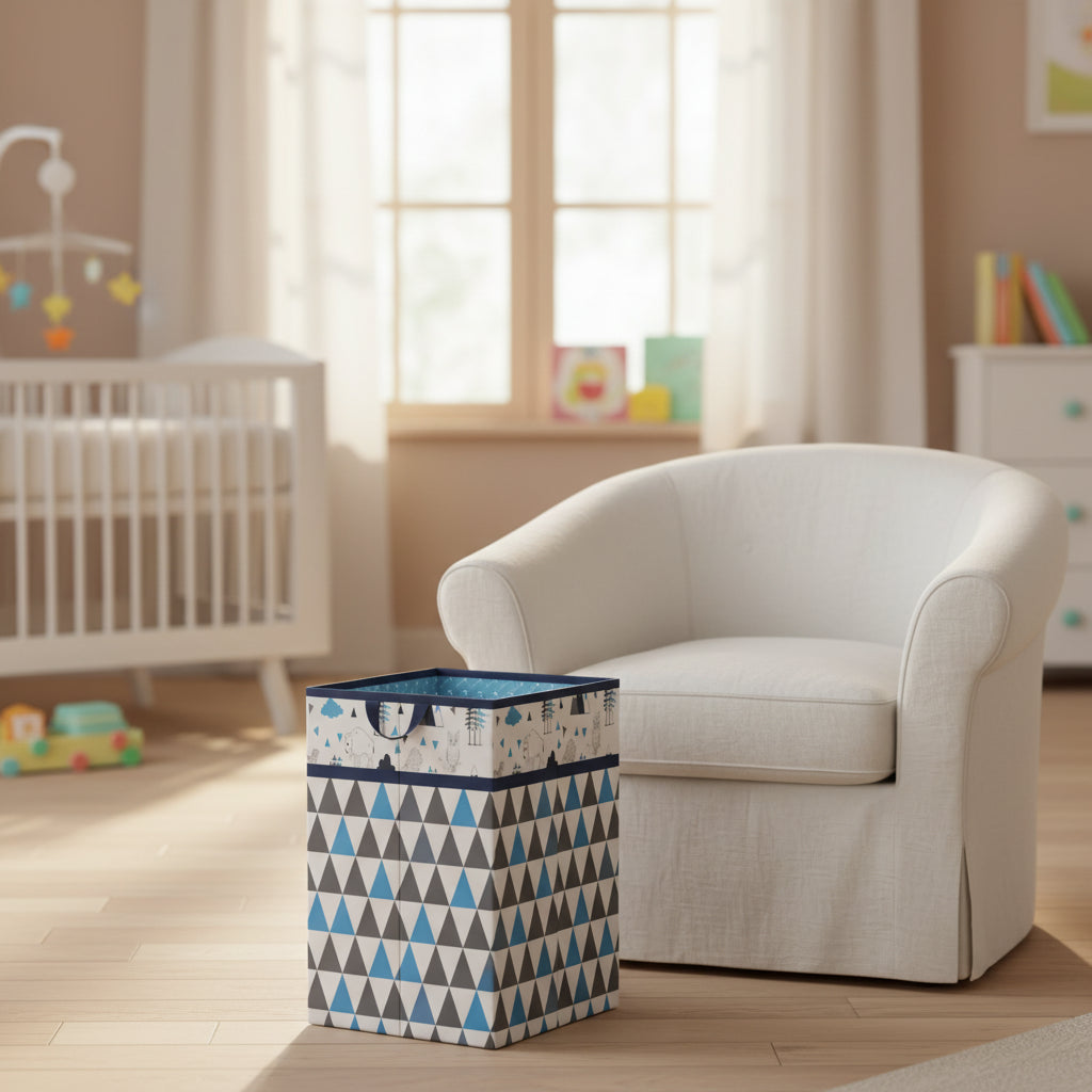 Bacati - Woodlands Aqua/Navy/Gray Boys Collapsible Laundry Hamper