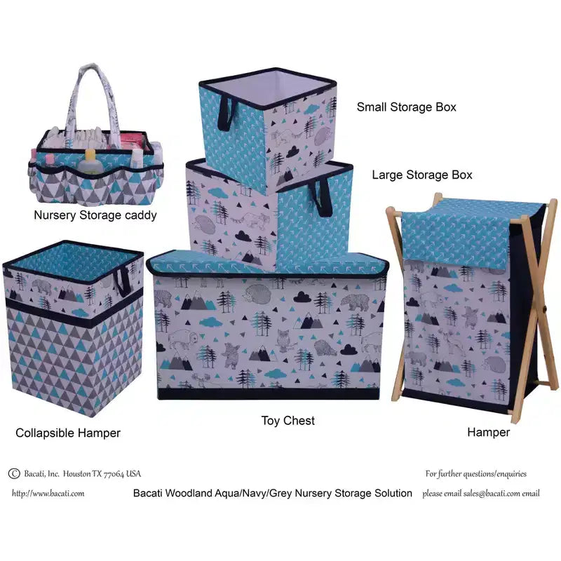 Cesto portabiancheria pieghevole per bambini - Bosco acquatico, blu navy e grigio