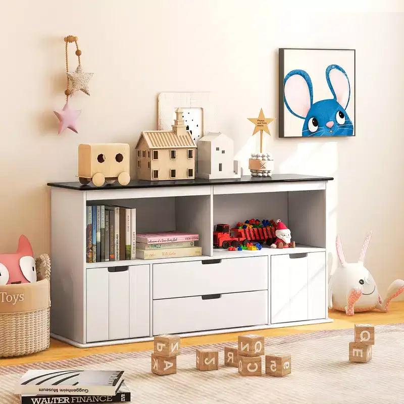 Organizzatore portagiochi per bambini con lavagna superiore e cassetti